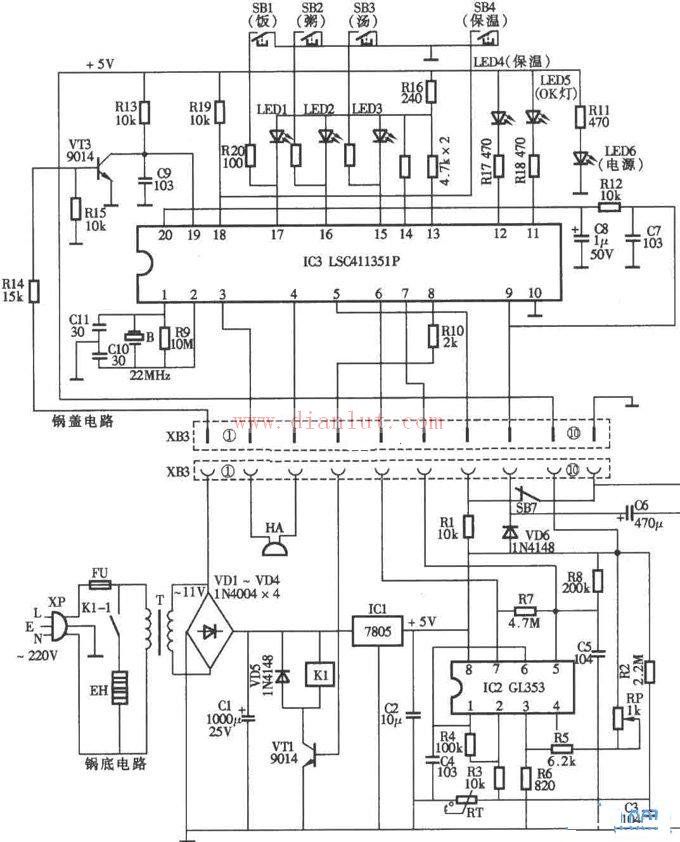 下面是[希贵牌gds65-c型电脑式多用电饭锅电路 ]的电路图 希贵牌gds65