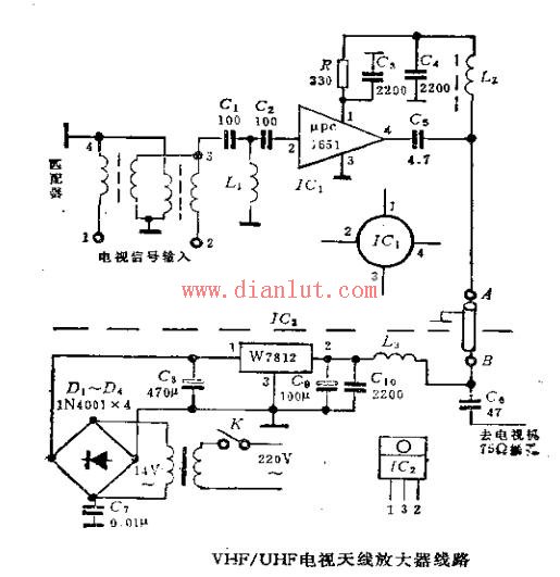 vhf/uhf电视天线放大器电路