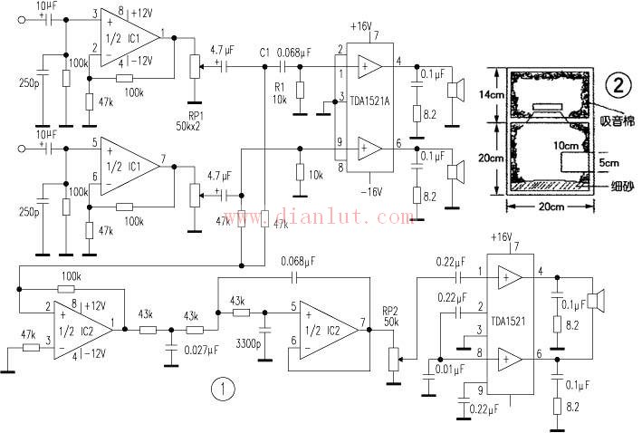 tda1521电路图低音炮电路图